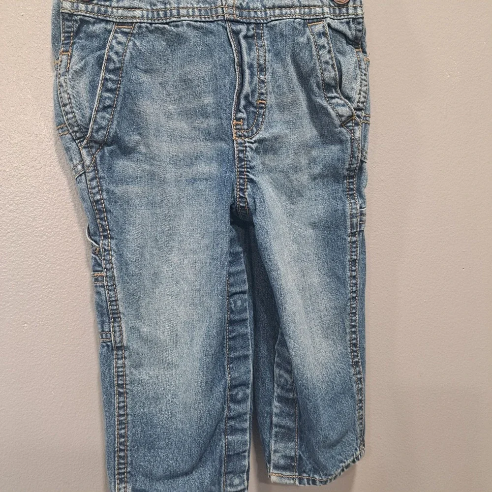 OshKosh B'gosh Kids Blue Denim Vestbak Overalls 12-18M Carpenter Stripe Kidcore